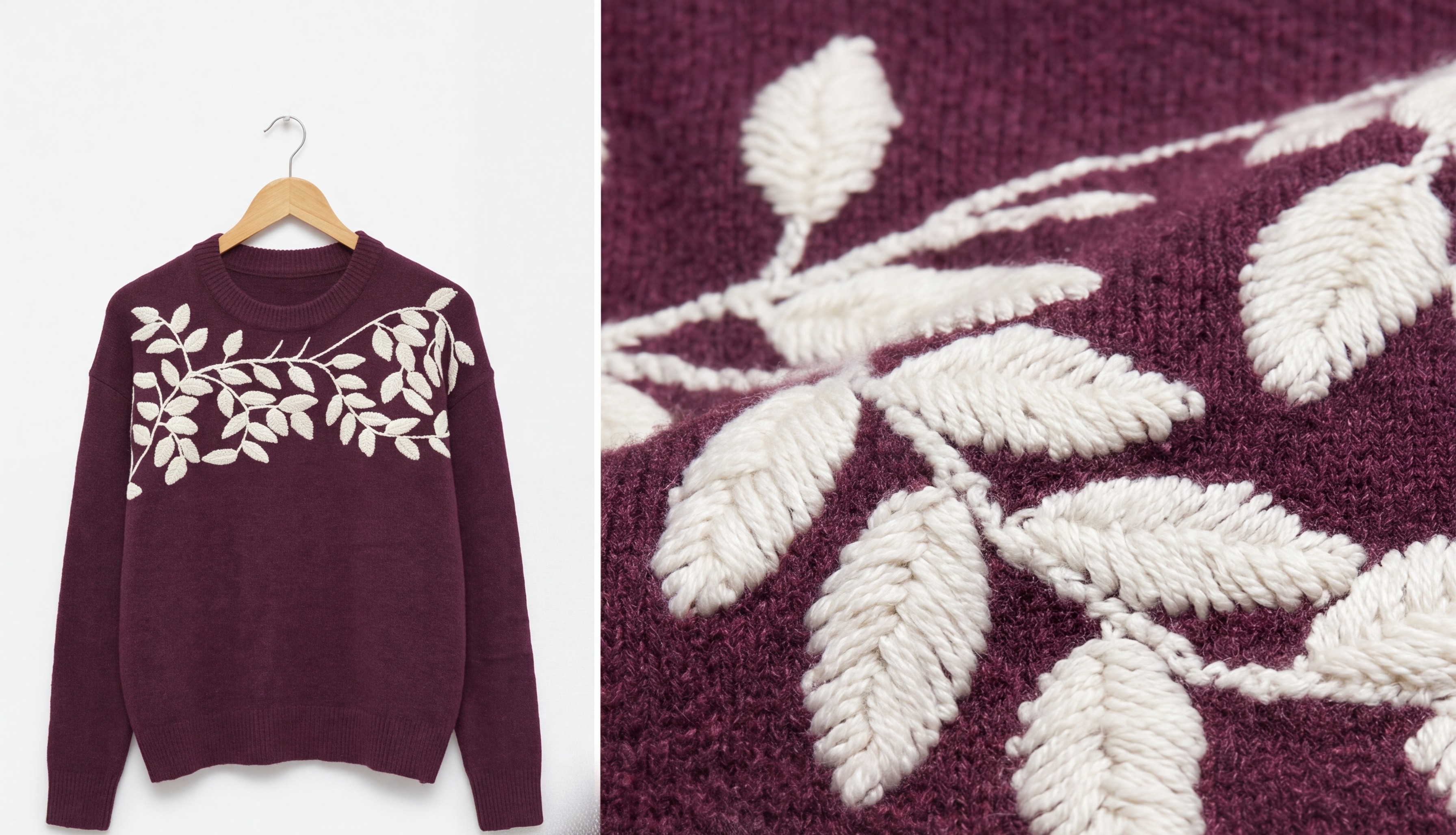 Dámsky pulóver s výšivkou a vetvičkami BURGUNDY MELANGE Bordový melír s.WEAR 9